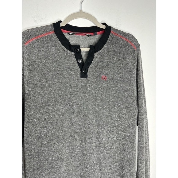 Travis Mathew Henley Shirt Mens Medium M Long Sleeve Grey 3 Button Neck Casual - Picture 8 of 12